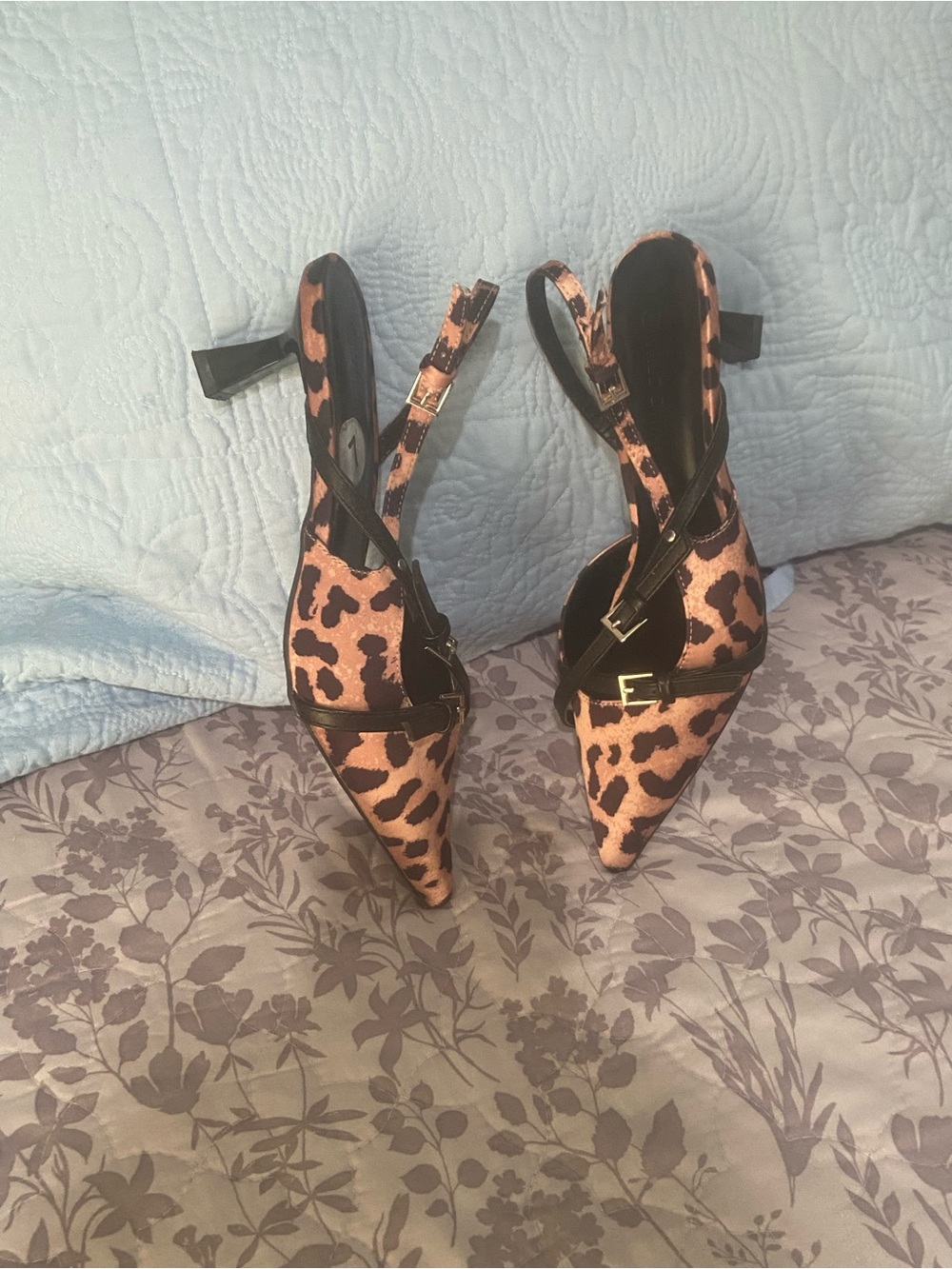 Wild Diva Leopard Slingback Pointed Heels in Black & Brown
